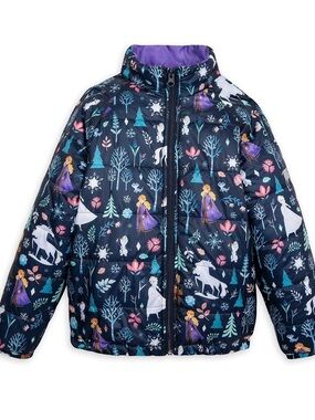 Girls' Navy Frozen-Inspired Puffer Jacket